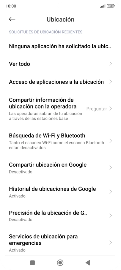 Pulsa Acceso de aplicaciones a la ubicación.