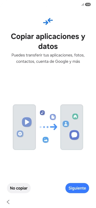 Pulsa No copiar y sigue las indicaciones de la pantalla para finalizar la activación del teléfono.