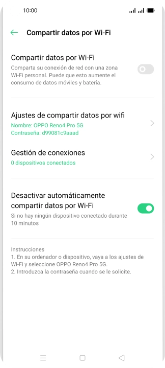 Pulsa Ajustes de compartir datos por wifi.
