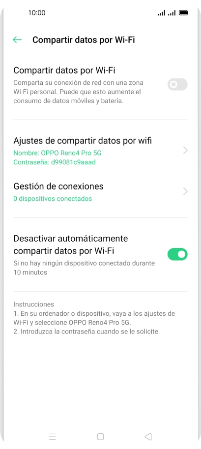 Pulsa Ajustes de compartir datos por wifi.