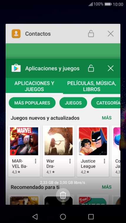 Para cerrar una sola aplicación en ejecución, desliza el dedo hacia la derecha sobre la aplicación deseada.