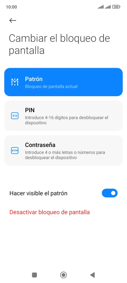 Pulsa Desactivar bloqueo de pantalla e introduce el código de seguridad extra que has creado anteriormente.