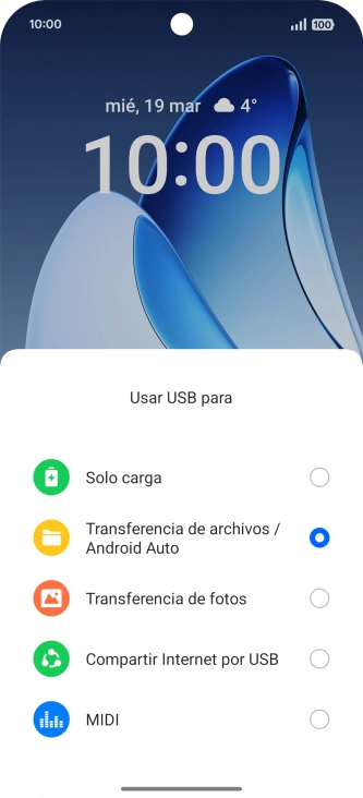 Pulsa Transferencia de archivos / Android Auto.
