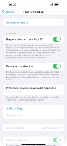 Pulsa Activar código e introduce un código de seguridad de libre elección dos veces seguidas.