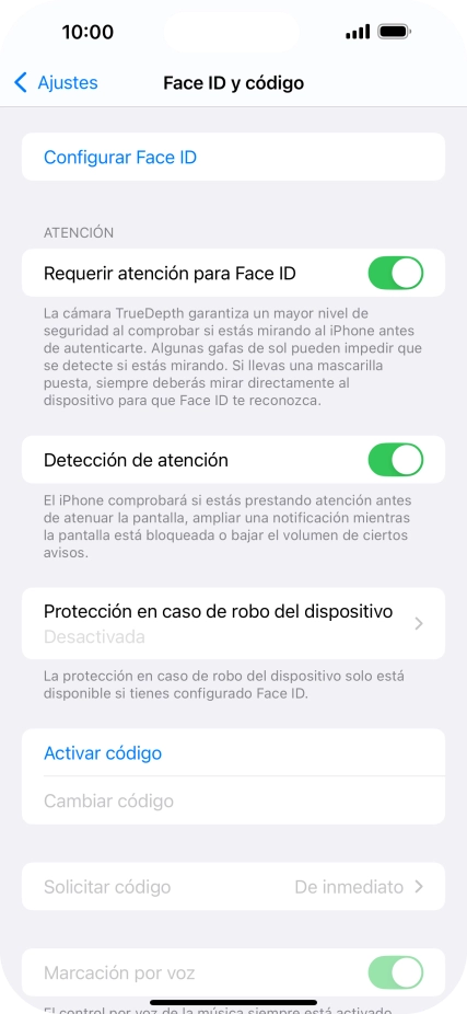 Pulsa Activar código e introduce un código de seguridad de libre elección dos veces seguidas.