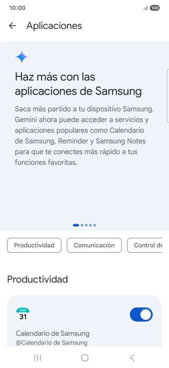 Pulsa el indicador junto a la extensión deseada para activar la función.