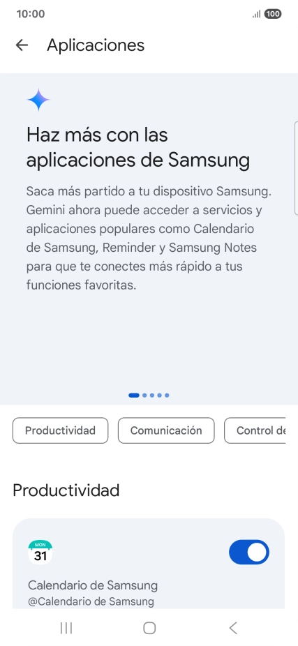Pulsa el indicador junto a la extensión deseada para activar la función.