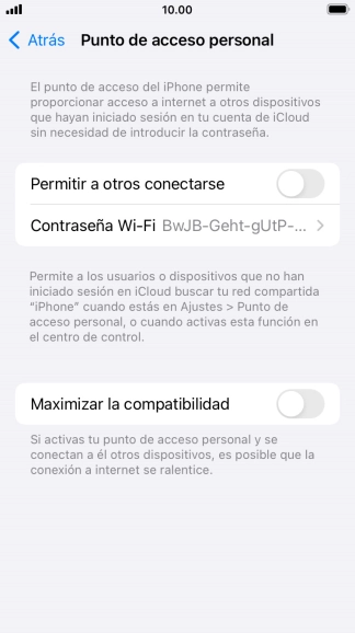 Pulsa Contraseña Wi-Fi e introduce una contraseña.