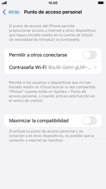 Pulsa Contraseña Wi-Fi e introduce una contraseña.