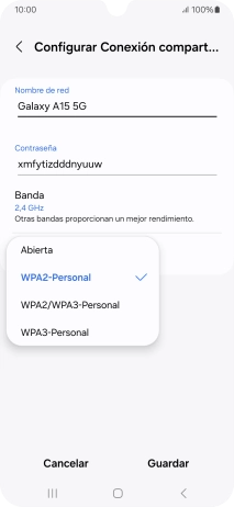 Pulsa WPA3-Personal para proteger la conexión wifi con una contraseña.