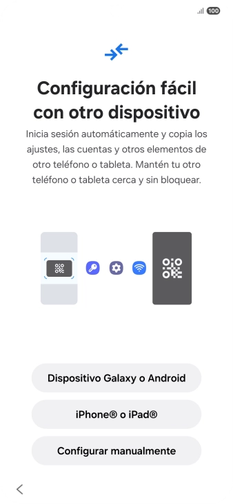 Pulsa la opción deseada para transferir contenido desde otro dispositivo y pulsa Configurar manualmente.