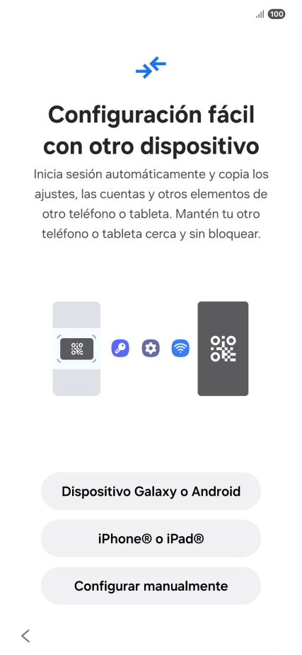 Pulsa la opción deseada para transferir contenido desde otro dispositivo y pulsa Configurar manualmente.