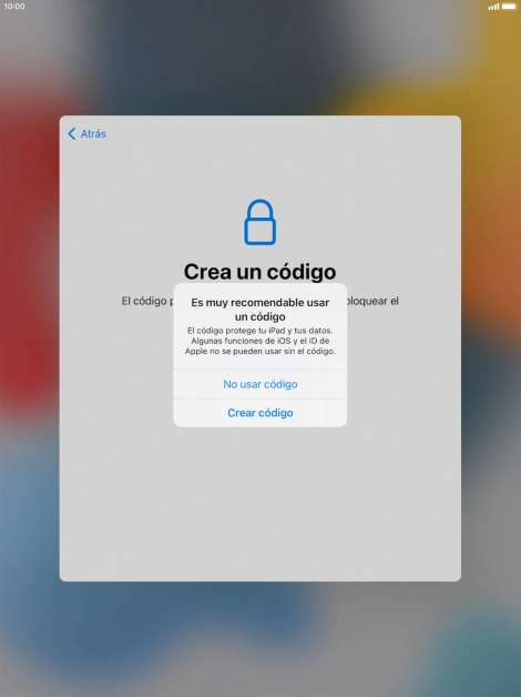 Si desactivas la función, pulsa No usar código.