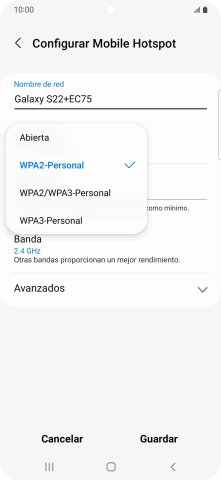 Pulsa WPA3-Personal para proteger la conexión wifi con una contraseña.