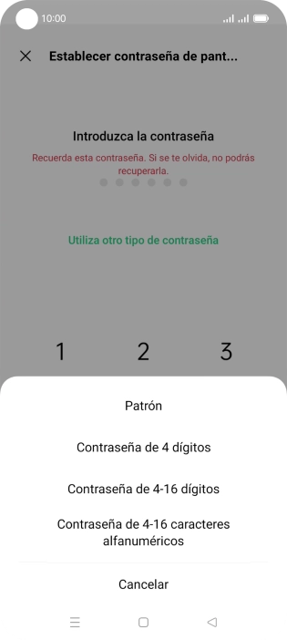 Pulsa el código de seguridad deseado y sigue las indicaciones de la pantalla para crear un código de seguridad del teléfono adicional.
