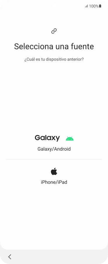 Pulsa el ajuste deseado y sigue las instrucciones de la pantalla para transferir el contenido del otro teléfono.