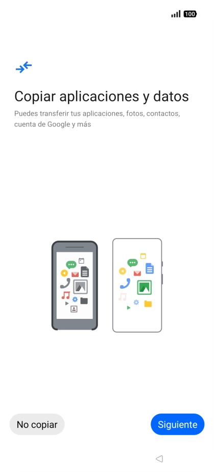 Pulsa No copiar y sigue las indicaciones de la pantalla para finalizar la activación del teléfono.