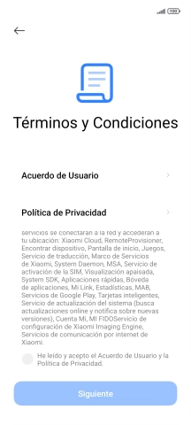 Pulsa en el campo  para aceptar los términos y condiciones.