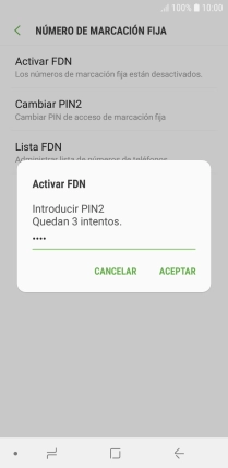 Introduce el código PIN2 y pulsa ACEPTAR.