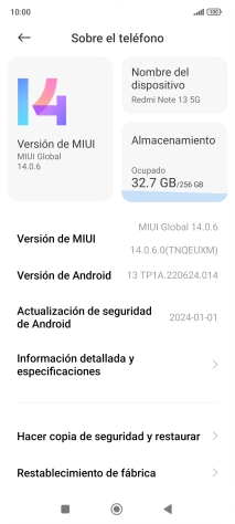 Pulsa Versión de MIUI. Si hay una versión de software nueva disponible, aparecerá ahora en la pantalla. Sigue las indicaciones de la pantalla para actualizar el software del teléfono.