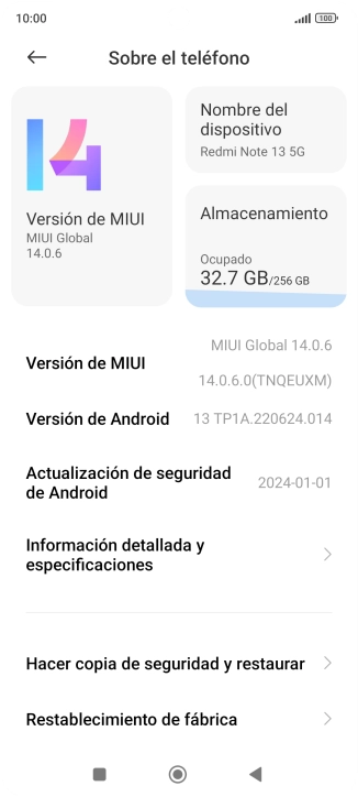 Pulsa Versión de MIUI. Si hay una versión de software nueva disponible, aparecerá ahora en la pantalla. Sigue las indicaciones de la pantalla para actualizar el software del teléfono.