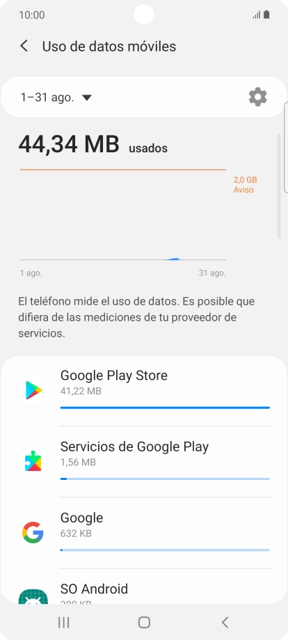El consumo de datos por cada aplicación aparece bajo el nombre de la aplicación.
