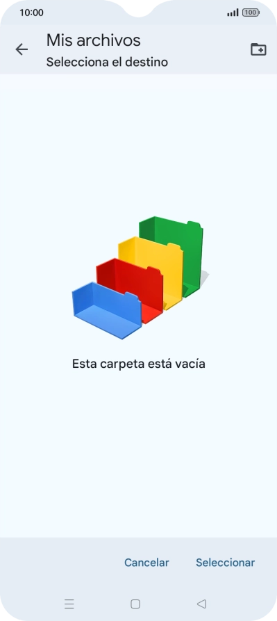 Si deseas crear una nueva carpeta, pulsa el icono de nueva carpeta y sigue las indicaciones de la pantalla para crearla. Si deseas crear una nueva carpeta, pulsa el icono de nueva carpeta y sigue las indicaciones de la pantalla para crearla.