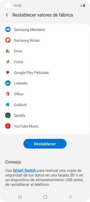 Pulsa Restablecer.