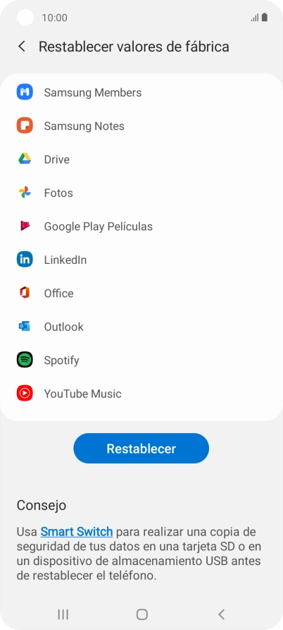 Pulsa Restablecer.