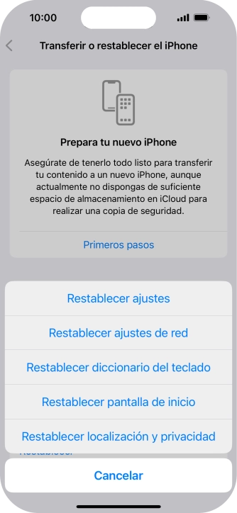 Pulsa Restablecer ajustes de red.