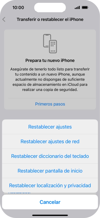 Pulsa Restablecer ajustes de red.