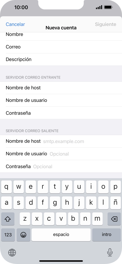 Pulsa Nombre de host e introduce smtp.vodafone.es.