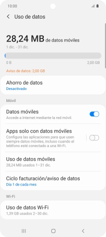 El consumo total de datos se visualiza ahora en la pantalla.