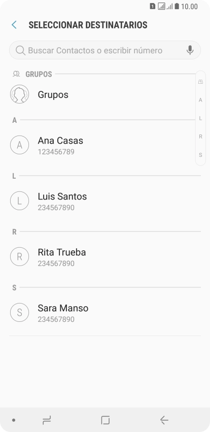 Pulsa en el campo de búsqueda e introduce las primeras letras del nombre del destinatario deseado.