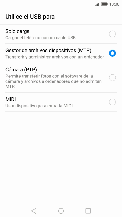 Pulsa Gestor de archivos dispositivos (MTP).