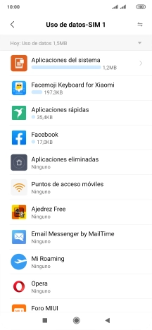 El consumo de datos por cada aplicación aparece bajo el nombre de la aplicación.