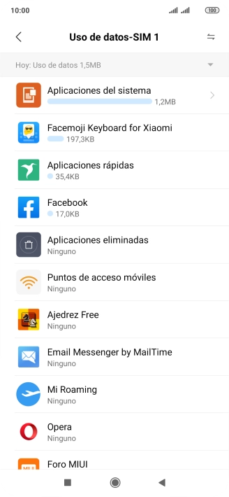 El consumo de datos por cada aplicación aparece bajo el nombre de la aplicación.