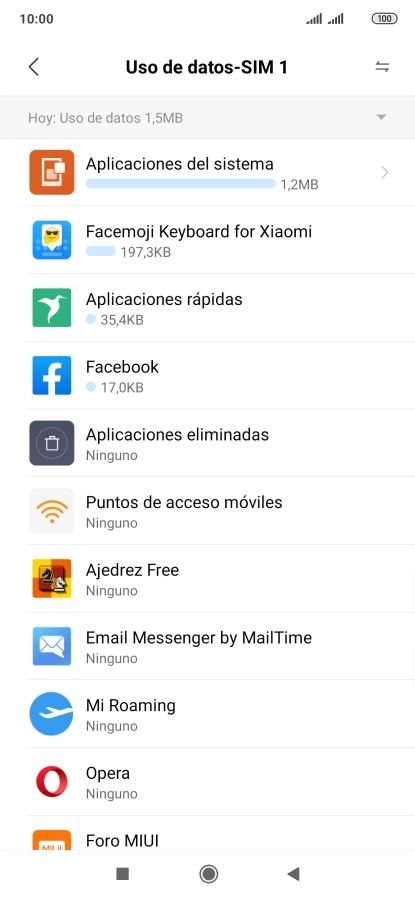 El consumo de datos por cada aplicación aparece bajo el nombre de la aplicación.