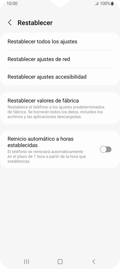Pulsa Restablecer valores de fábrica.