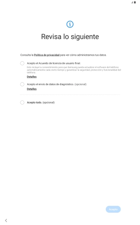 Pulsa en el campo junto a los ajustes deseados para seleccionarlos.