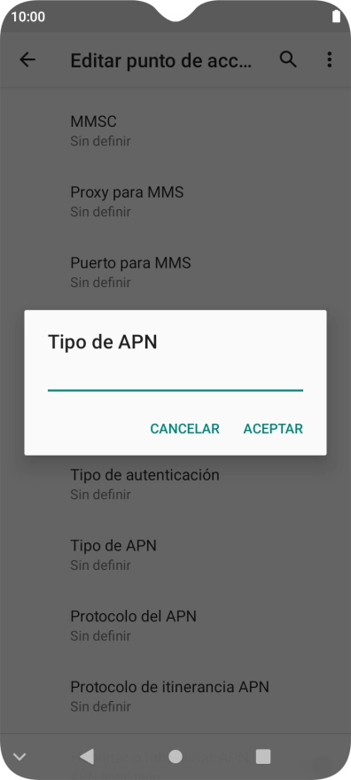 Introduce default y pulsa ACEPTAR.