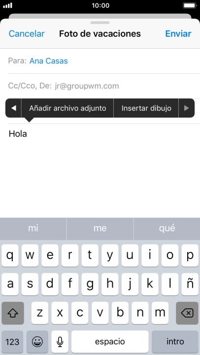 Pulsa Añadir archivo adjunto y sigue las indicaciones de la pantalla para adjuntar un documento.