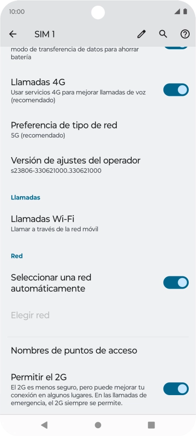 Pulsa Preferencia de tipo de red.