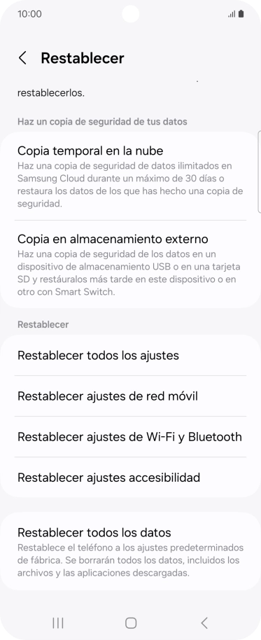 Pulsa Restablecer todos los datos.