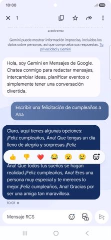 Pulsa la propuesta de texto de Gemini durante unos instantes. Sigue las indicaciones de la pantalla para utilizar el texto propuesto.