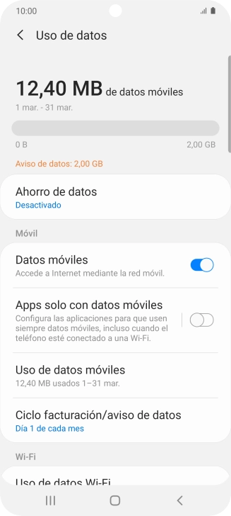 El consumo total de datos se visualiza ahora en la pantalla.