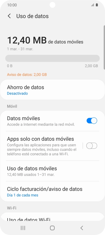 El consumo total de datos se visualiza ahora en la pantalla.