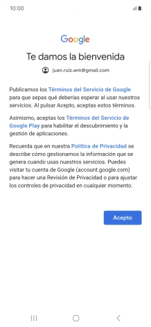 Pulsa Acepto y sigue las indicaciones de la pantalla para seleccionar los ajustes de tu cuenta de Google.