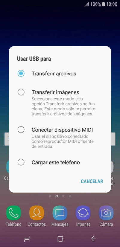 Pulsa Transferir archivos para activar la función.