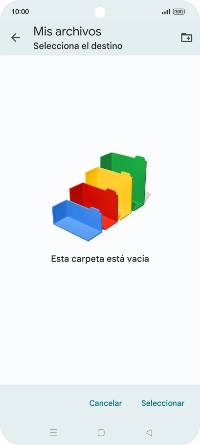 Si deseas crear una nueva carpeta, pulsa el icono de nueva carpeta y sigue las indicaciones de la pantalla para crearla.